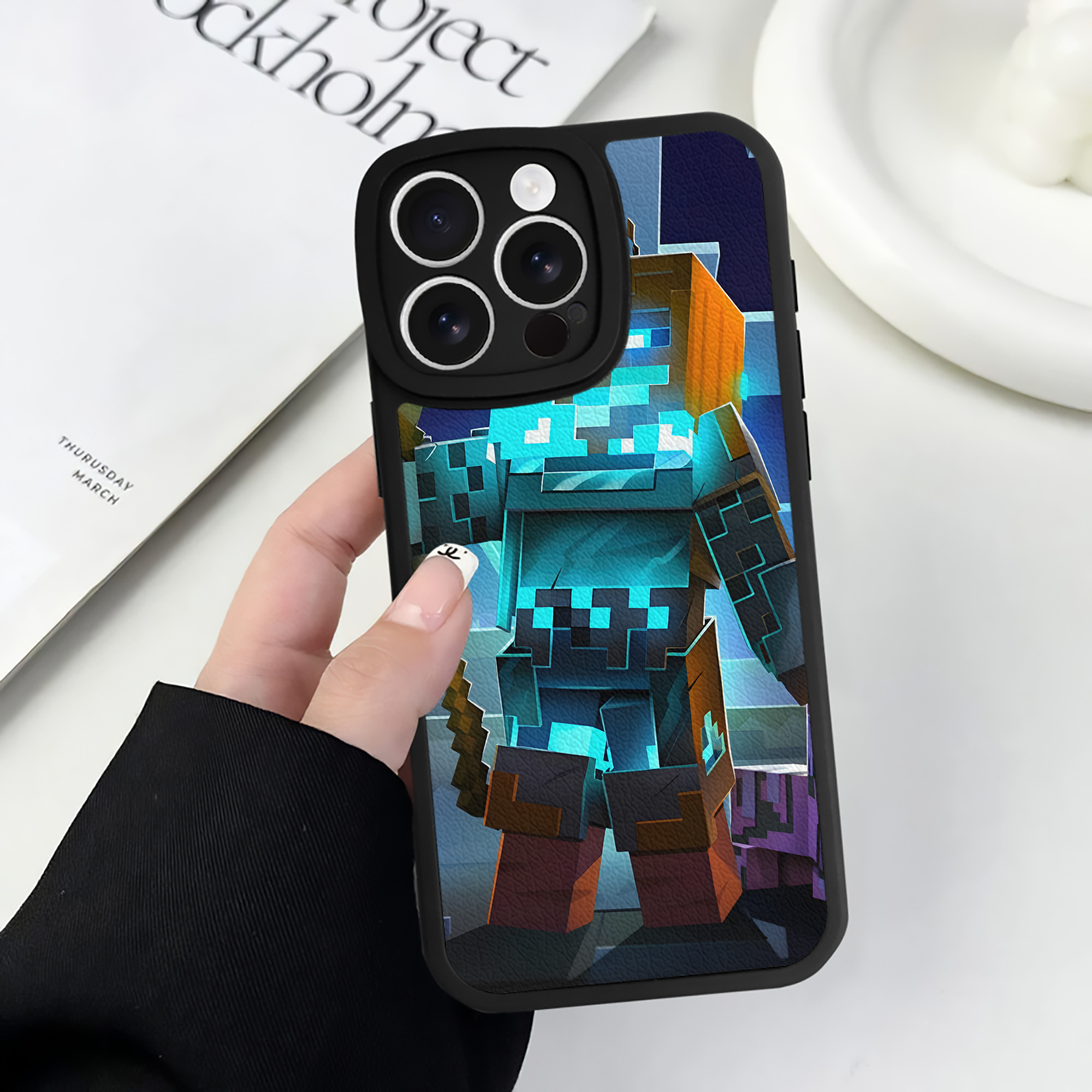 （画像用） マインクラフト ブロックの世界 Minecraft MC Block world 【iPhone 16シリーズ対応】シリコンスマホケース（レザー調） 材質：シリコン